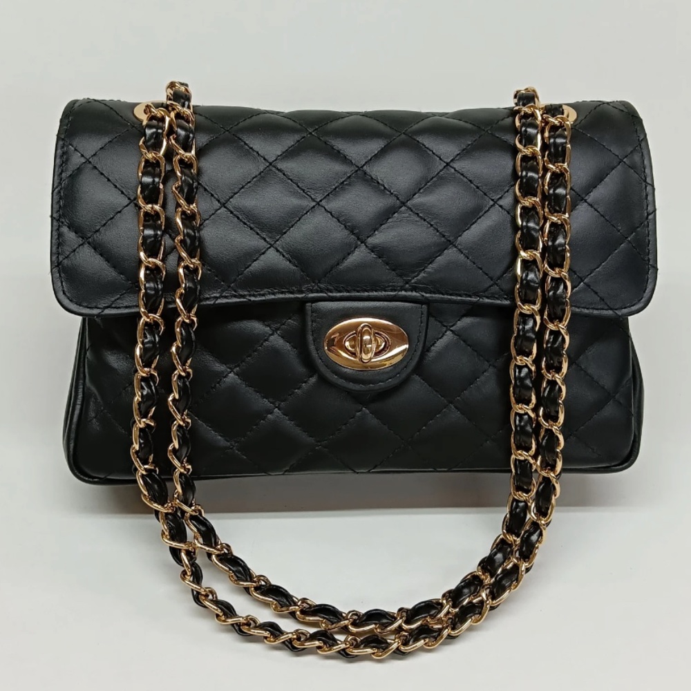 Genuine leather gold chain convertible purse
